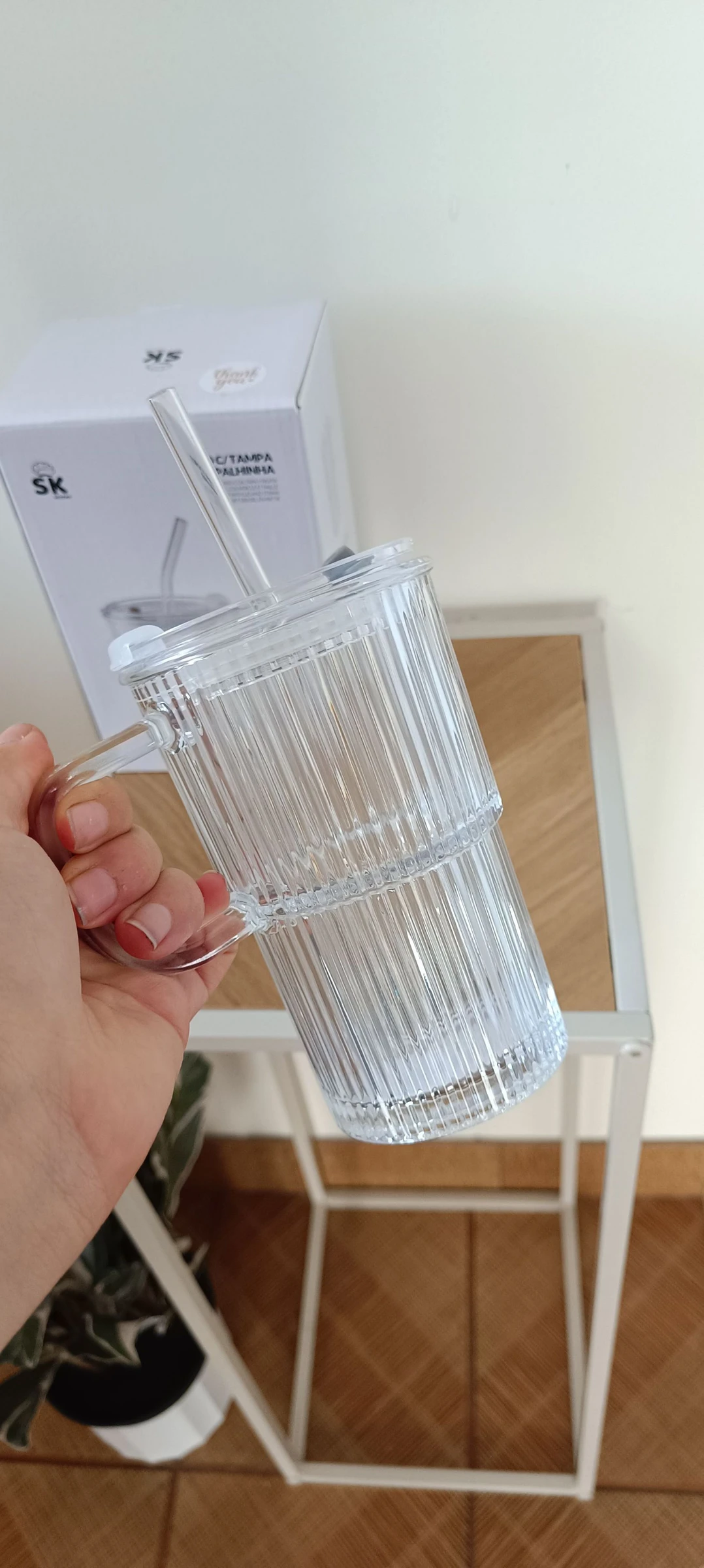 Copo de vidro canelado e palhinha de vidro 🌺 Verre et paille en verre🌺 – photo 13